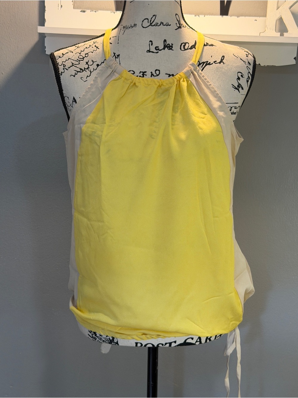 NEW YORK & CO YELLOW & CREAM HALTER TOP SZ S